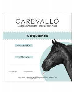 Gutschein für Reiter zum Kaufen von Pferdeleckerlies, Pferdefutter und Mash